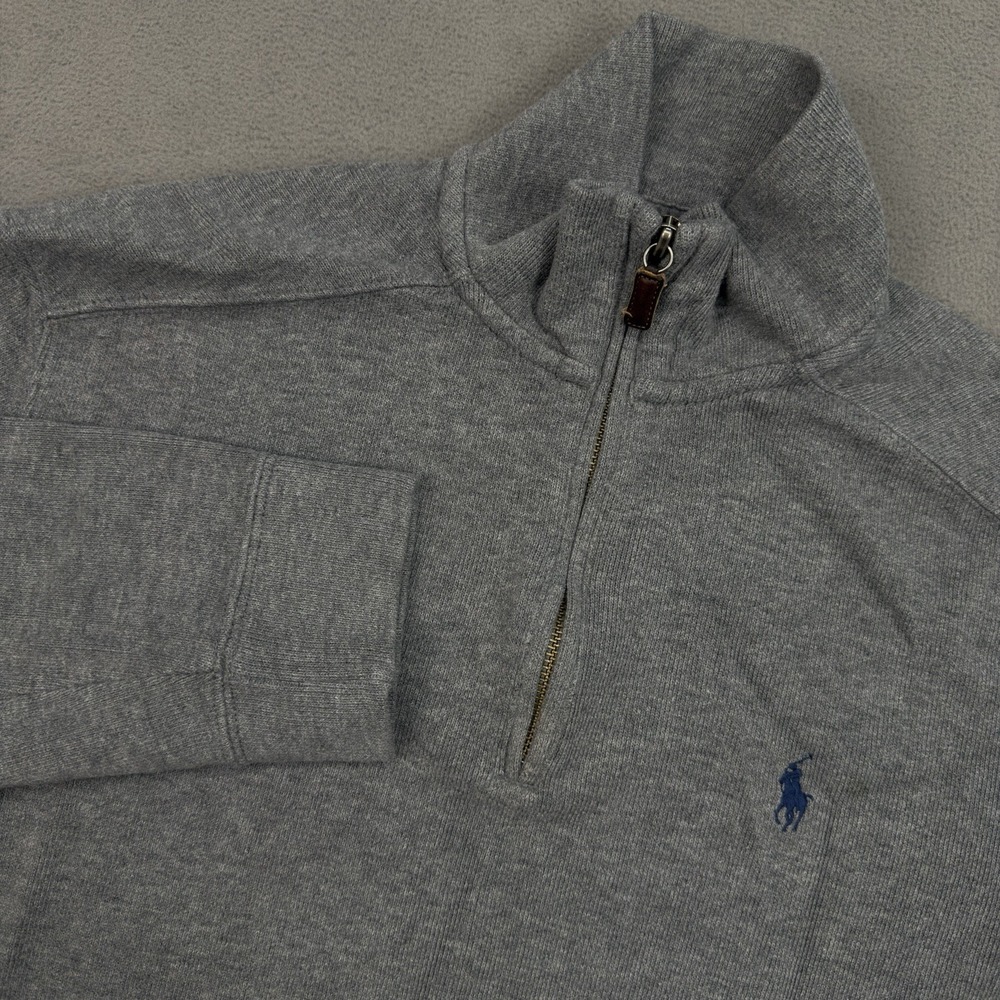 Vintage Polo Ralph Lauren Sweater Men M Gray 1/4 Zip Mock Neck Pullover Outdoors